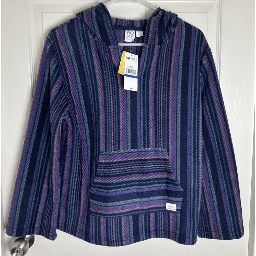 NWT Girls ROXY striped Pullover Hoodie Soft Blue Purple Size 12/14